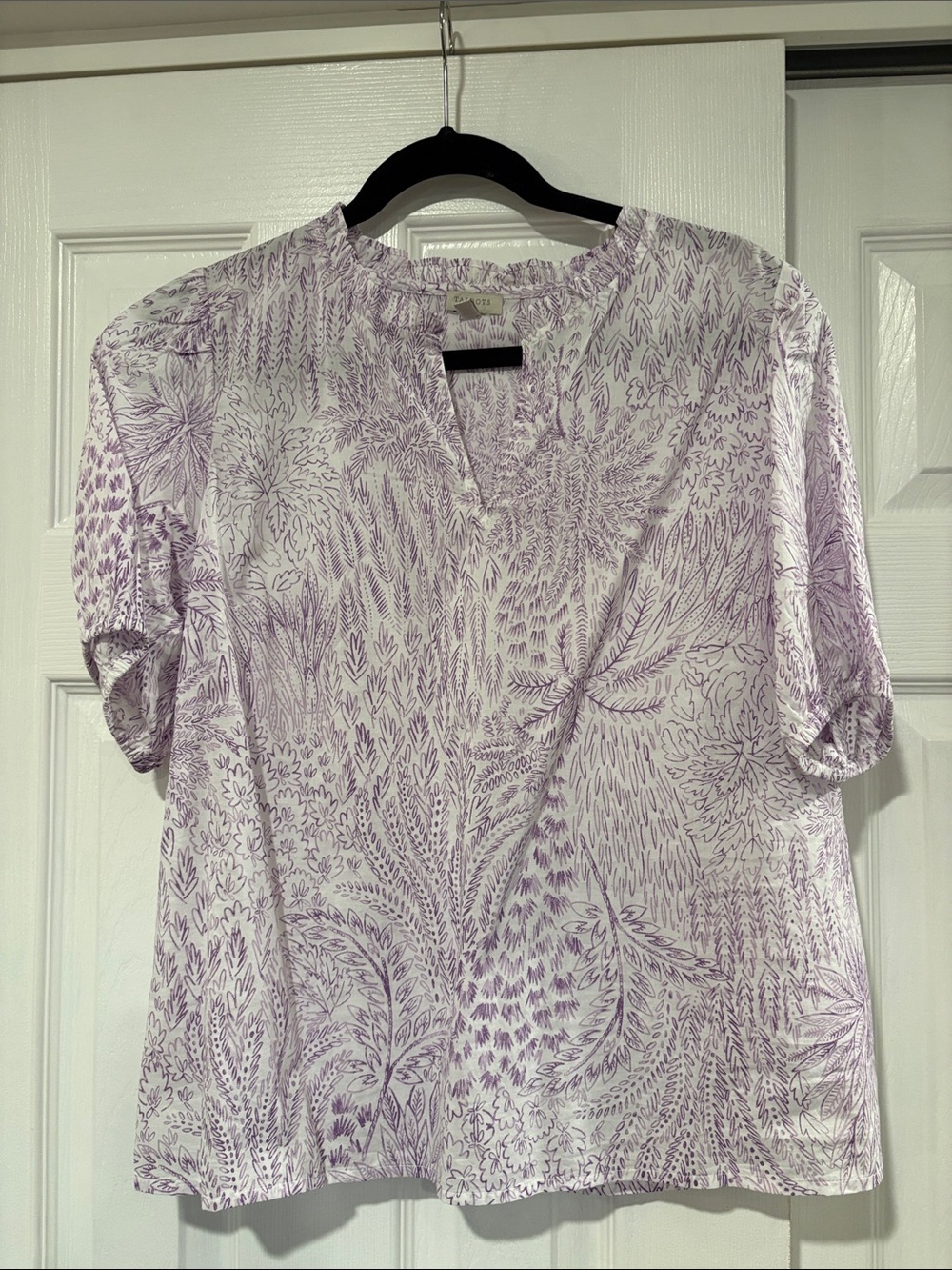 Talbots Lavender and White Printed Short Sleeve Tunic